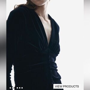 Velvet Deep V Button-Front Dress - Black